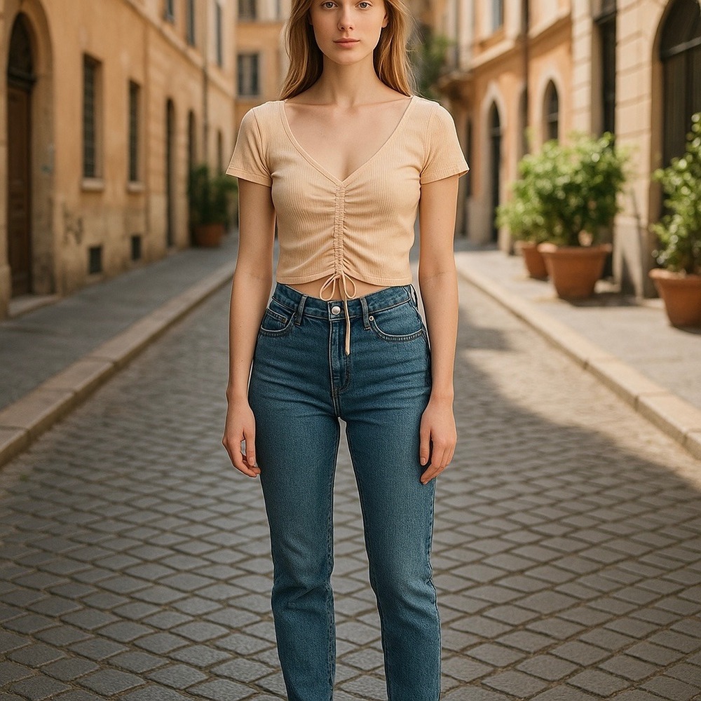 Madden Girl Short Sleeve Ruched Drawstring Crop Top Light Peach Sz L NWT